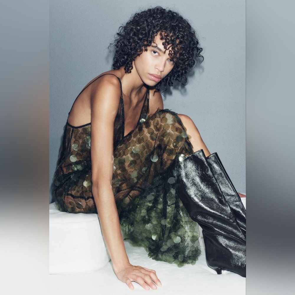 Zara Sequin Midi Dress - Moss Green